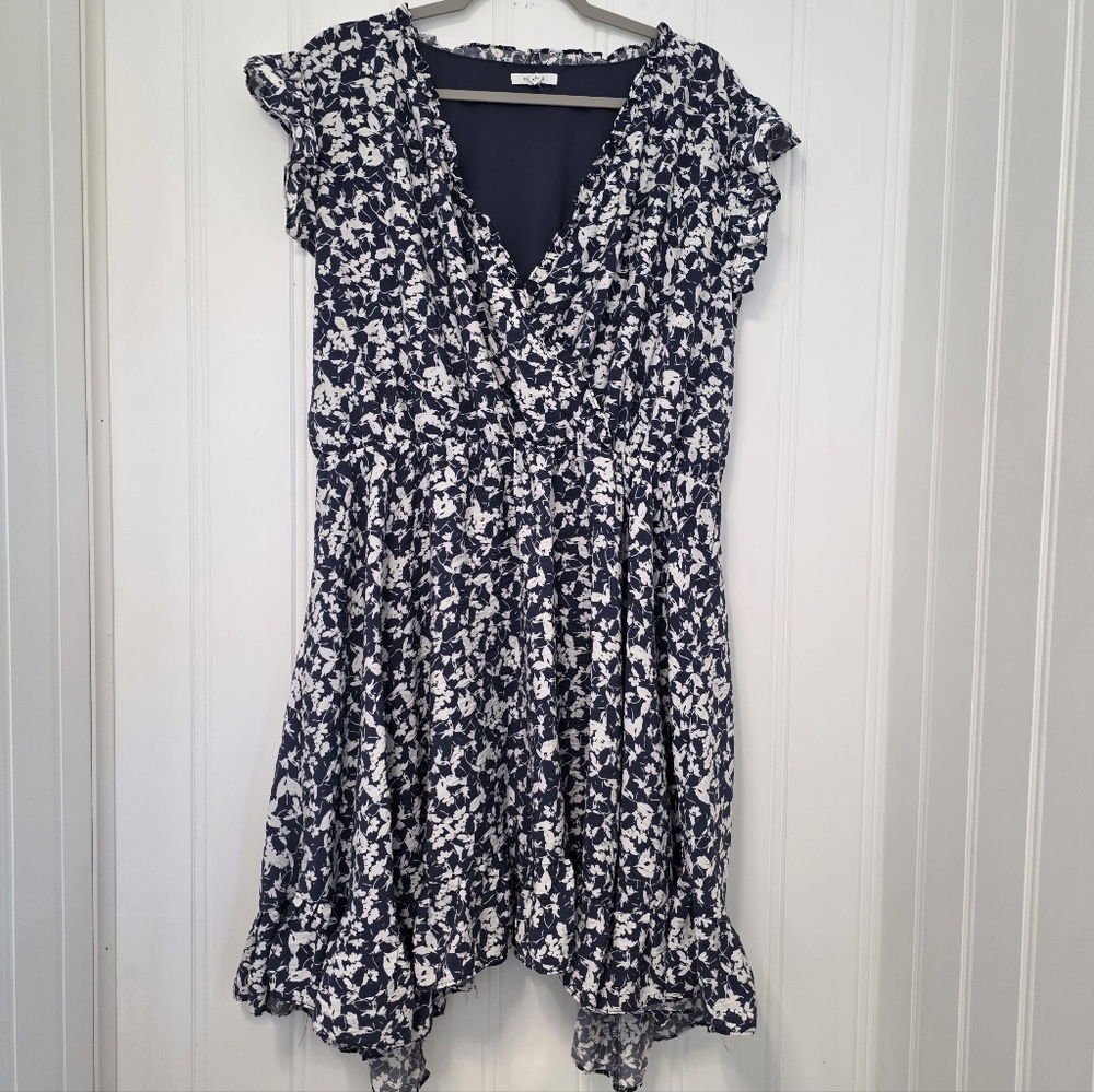 Maurices XXL Navy Floral Ruffle Hem Dress | Cottagecore Romantic